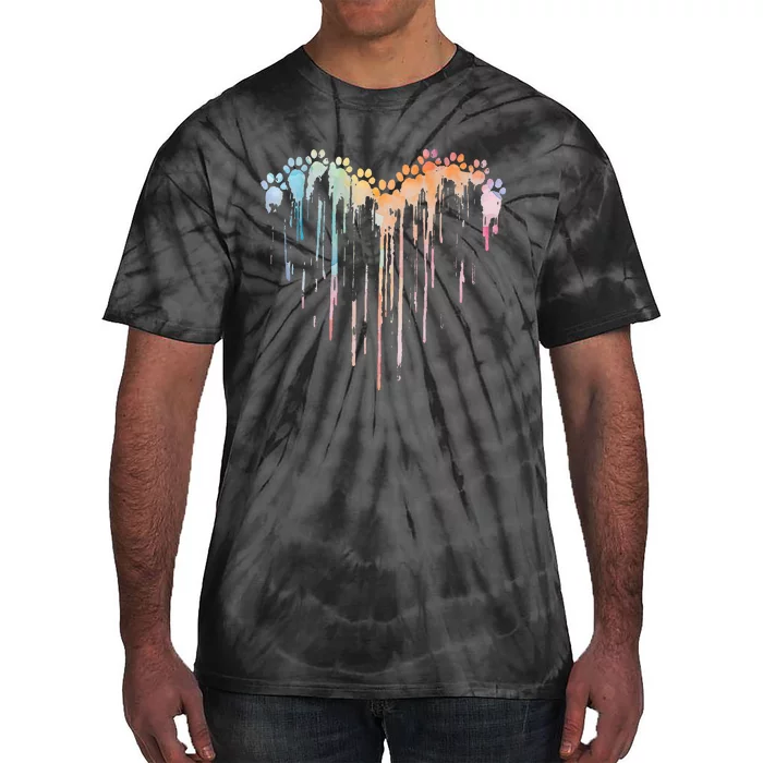 Dog Paws Heart Colorful. Watercolor Heart Dogs Paw Rainbow Tie-Dye T-Shirt