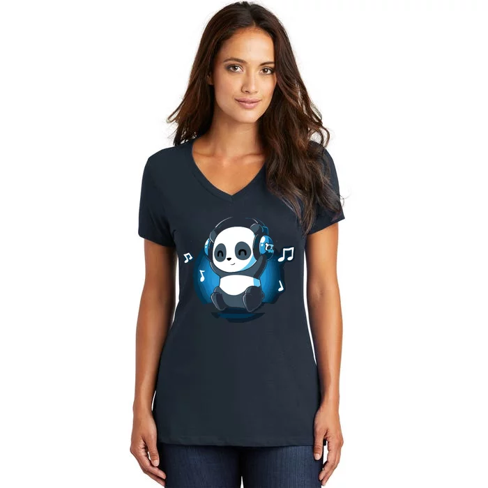 Dj Panda Headphones Women's V-Neck T-Shirt