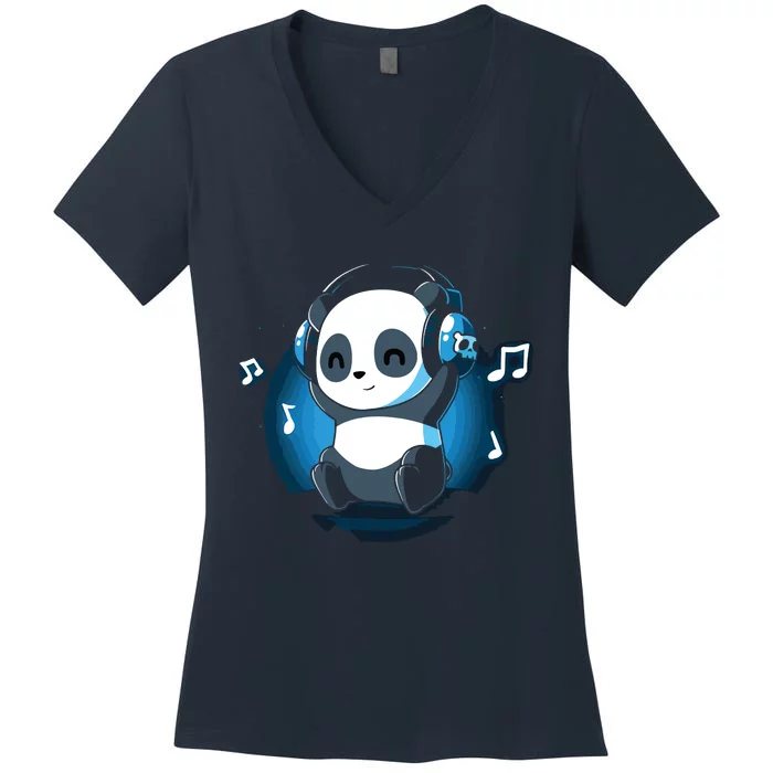 Dj Panda Headphones Women's V-Neck T-Shirt