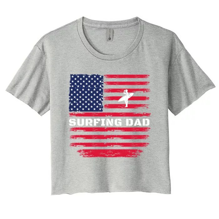 Daddy Protector Hero Fathers Day Camo American Flag Surfing Meaningful Gift Women's Crop Top Tee