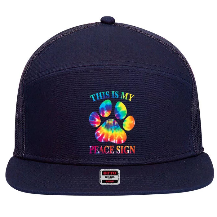 Dog Paw Heartbeat Gift Funny This Is My Peace Sign Gift 7 Panel Mesh Trucker Snapback Hat