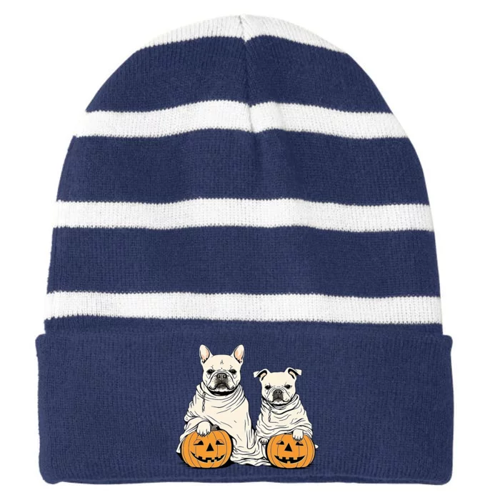 Dog Pumpkin Halloween Ghost Fall Halloween Costume Striped Beanie with Solid Band