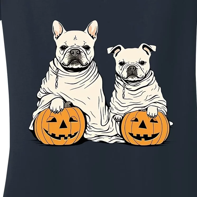 Dog Pumpkin Halloween Ghost Fall Halloween Costume Women's V-Neck T-Shirt