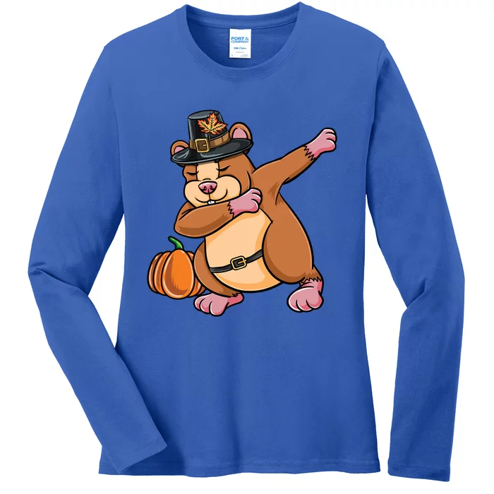 Dabbing Pilgrim Hamster Thanksgiving Funny Gift Ladies Long Sleeve Shirt