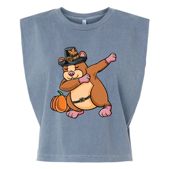 Dabbing Pilgrim Hamster Thanksgiving Funny Gift Garment-Dyed Women's Muscle Tee