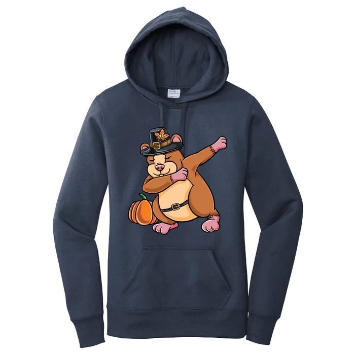 Dabbing Pilgrim Hamster Thanksgiving Funny Gift Women's Pullover Hoodie