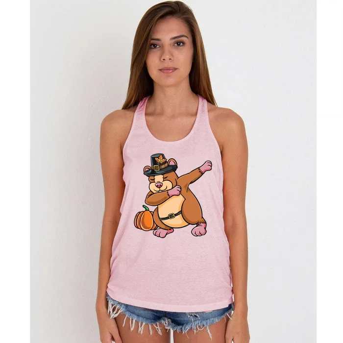 Dabbing Pilgrim Hamster Thanksgiving Funny Gift Women's Knotted Racerback Tank