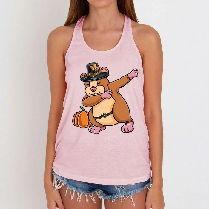 Dabbing Pilgrim Hamster Thanksgiving Funny Gift Women's Knotted Racerback Tank