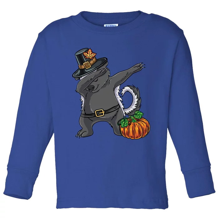 Dabbing Pilgrim Honey Badger Thanksgiving Gift Toddler Long Sleeve Shirt