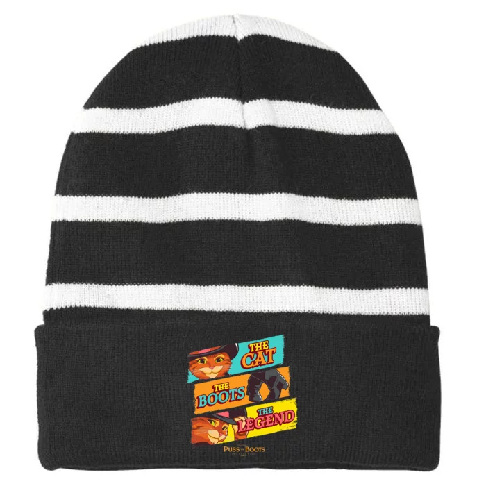 Dreamworks Puss In Boots The Last Wish Logo Panels Striped Beanie with Solid Band