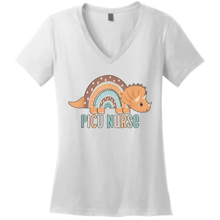 Dinosaur Pediatric ICU Nurse PICU RN Crew Nurse Graduation Women's V-Neck T-Shirt