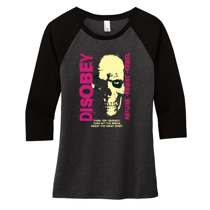 Disobey Politically Incorrect Resist The Great Reset Women's Tri-Blend 3/4-Sleeve Raglan Shirt