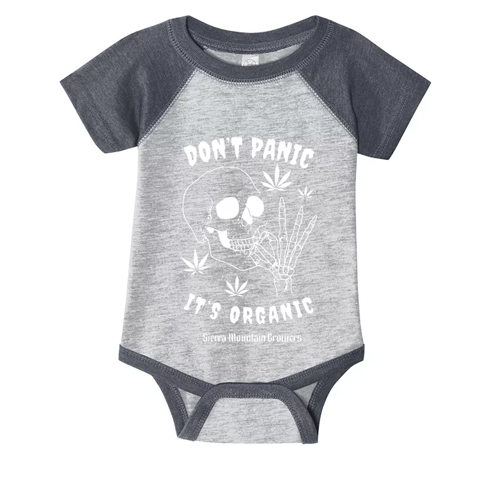 Don’t Panic It’s Organic Sierra Mountain Growers Happy 420 Day Funny Infant Baby Jersey Bodysuit