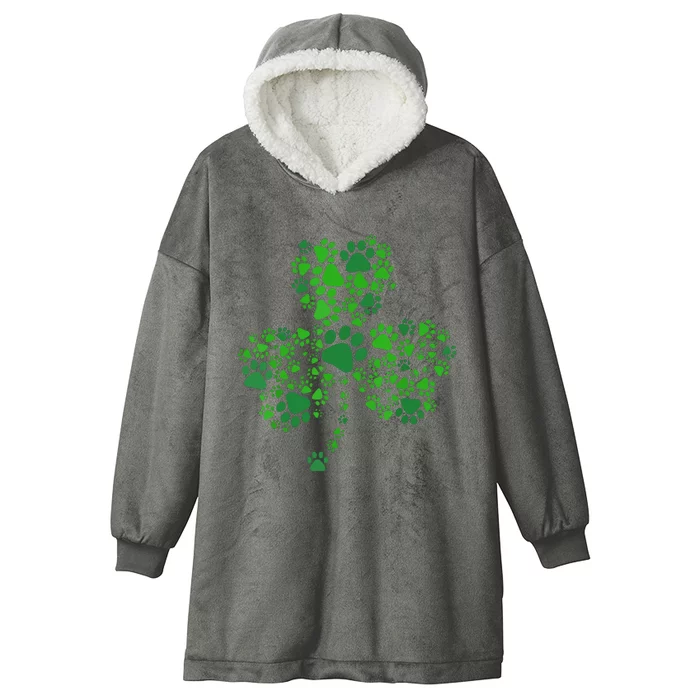 Dog Paw Irish Lucky Green Shamrock Clover St Patricks Day Hooded Wearable Blanket