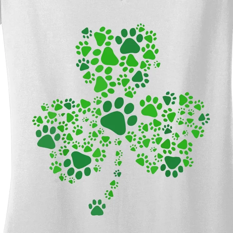 Dog Paw Irish Lucky Green Shamrock Clover St Patricks Day Women's V-Neck T-Shirt