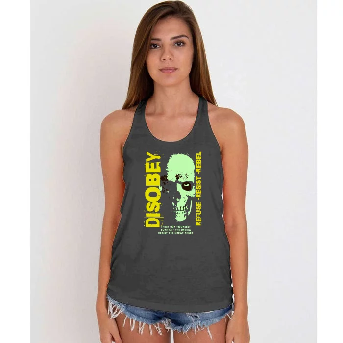 Disobey Politically Incorrect Resist The Great Reset Women's Knotted Racerback Tank