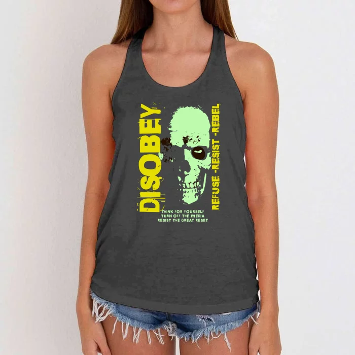 Disobey Politically Incorrect Resist The Great Reset Women's Knotted Racerback Tank