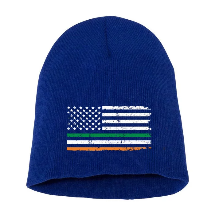 Distressed Patriotic Irish American Flag Gift Short Acrylic Beanie