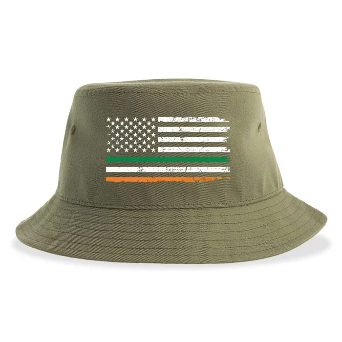 Distressed Patriotic Irish American Flag Gift Sustainable Bucket Hat