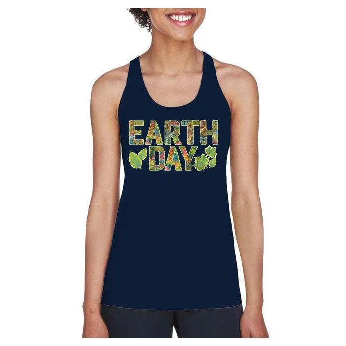 Decorative Pattern Letters Earth Day Women's Racerback Tank