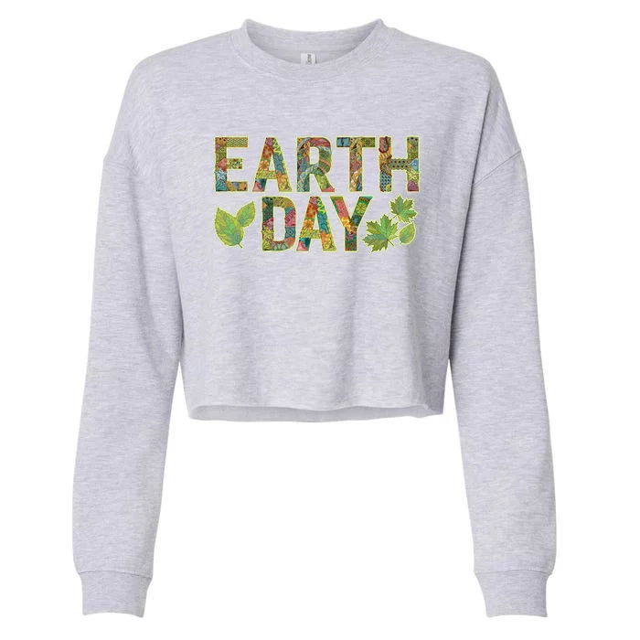 Decorative Pattern Letters Earth Day Cropped Pullover Crew