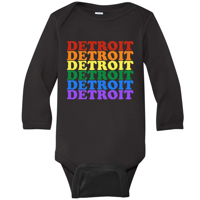 Detroit Pride LGBT Parade Michigan (MI) LGBTQ Flag Baby Long Sleeve Bodysuit