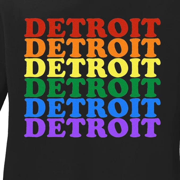 Detroit Pride LGBT Parade Michigan (MI) LGBTQ Flag Ladies Long Sleeve Shirt