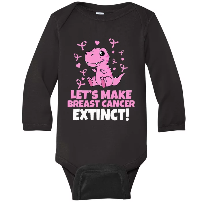 Dino Pink Let's Make Breast Cancer Extinct Baby Long Sleeve Bodysuit