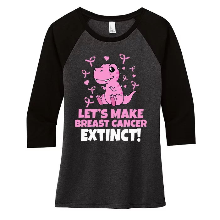 Dino Pink Let's Make Breast Cancer Extinct Women's Tri-Blend 3/4-Sleeve Raglan Shirt