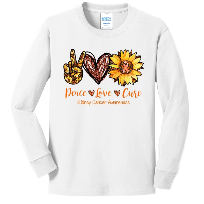 Daisy Peace Love Cure Kidney Cancer Awareness Gift Kids Long Sleeve Shirt