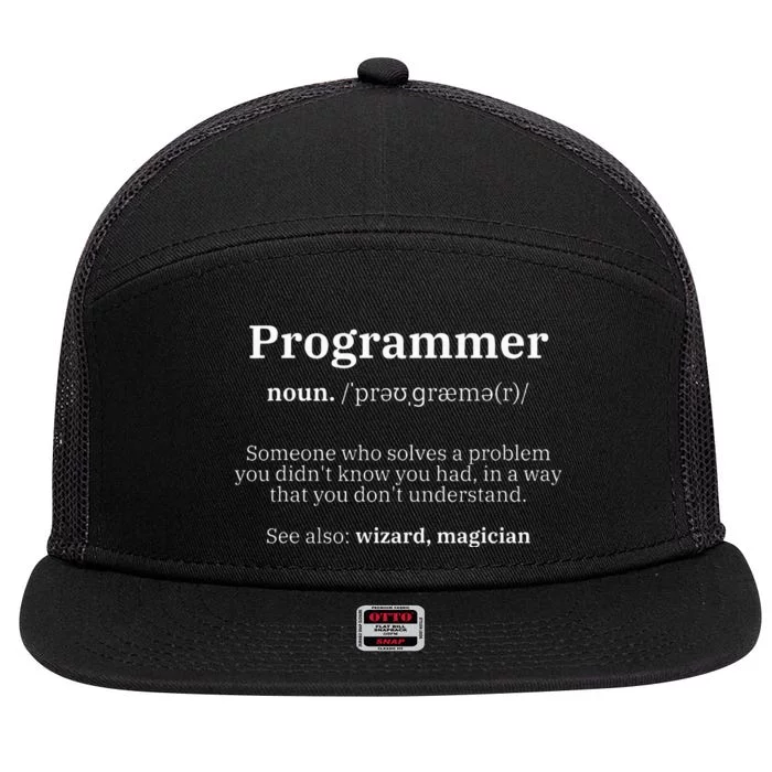 Definition Programmer Meaning Computer Science & Coding 7 Panel Mesh Trucker Snapback Hat