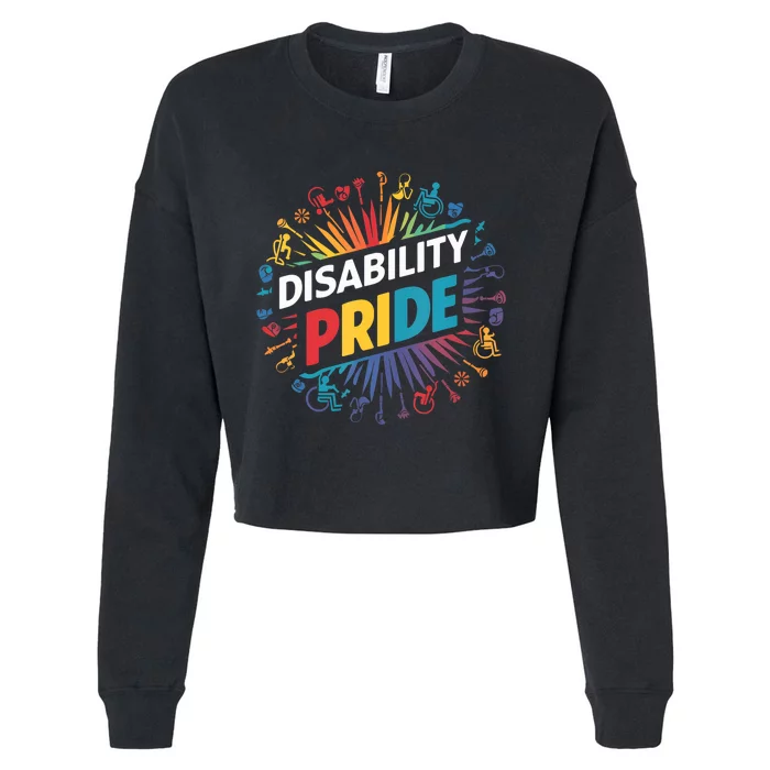 Disability Pride Month Awareness Proud Disabled Cropped Pullover Crew