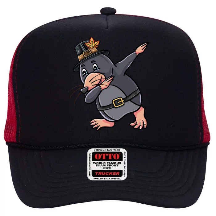 Dabbing Pilgrim Mole Thanksgiving Mole Gift High Crown Mesh Trucker Hat