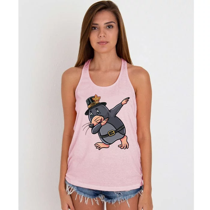 Dabbing Pilgrim Mole Thanksgiving Mole Gift Women's Knotted Racerback Tank