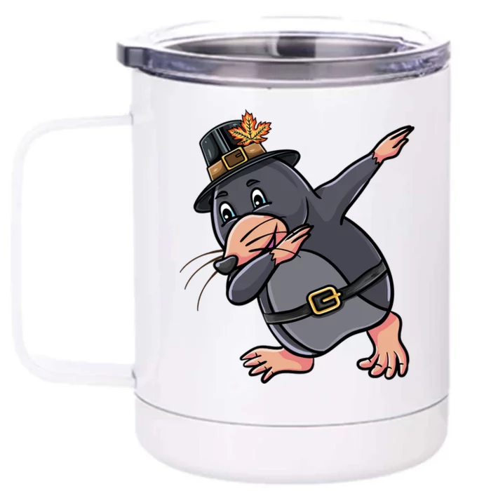 Dabbing Pilgrim Mole Thanksgiving Mole Gift Front & Back 12oz Stainless Steel Tumbler Cup