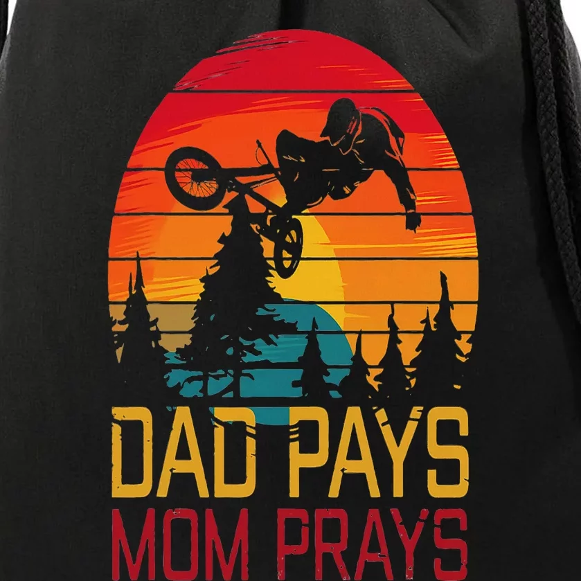 Dad Pays Mom Prays Dirt Bike Retro Motocross Drawstring Bag