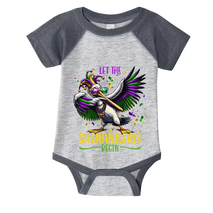 Dabbing Pelikan Mardi Gras Costume Let The Shenanigans Begin Infant Baby Jersey Bodysuit