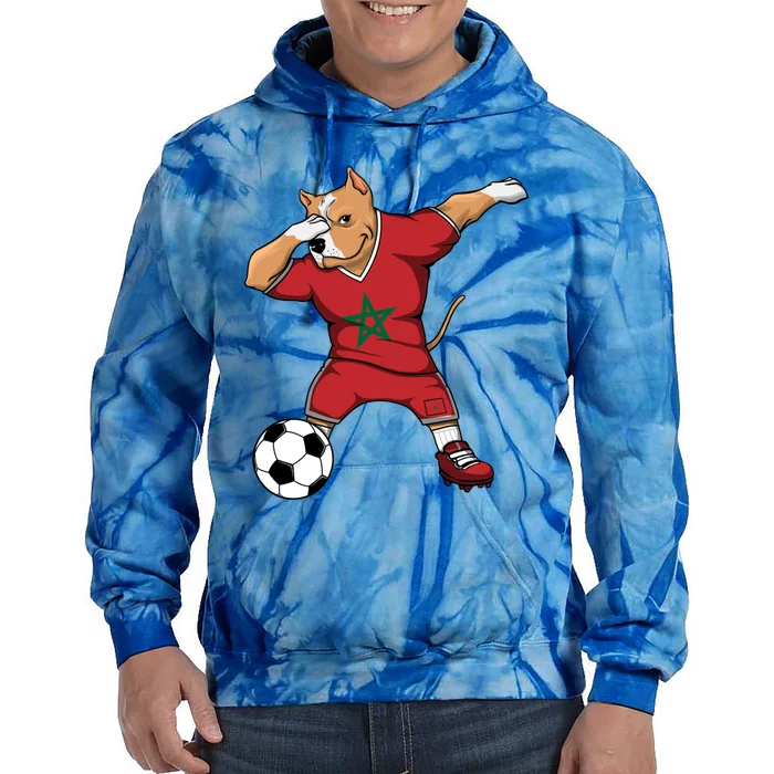 Dabbing Pitbull Morocco Soccer Fans Jersey Moroccan Football Cool Gift Tie Dye Hoodie