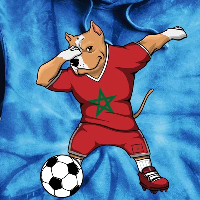 Dabbing Pitbull Morocco Soccer Fans Jersey Moroccan Football Cool Gift Tie Dye Hoodie