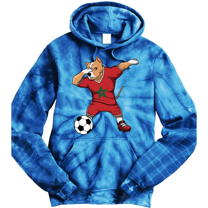 Dabbing Pitbull Morocco Soccer Fans Jersey Moroccan Football Cool Gift Tie Dye Hoodie