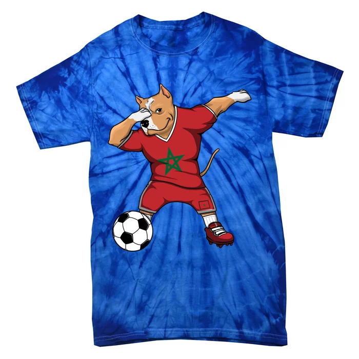 Dabbing Pitbull Morocco Soccer Fans Jersey Moroccan Football Cool Gift Tie-Dye T-Shirt