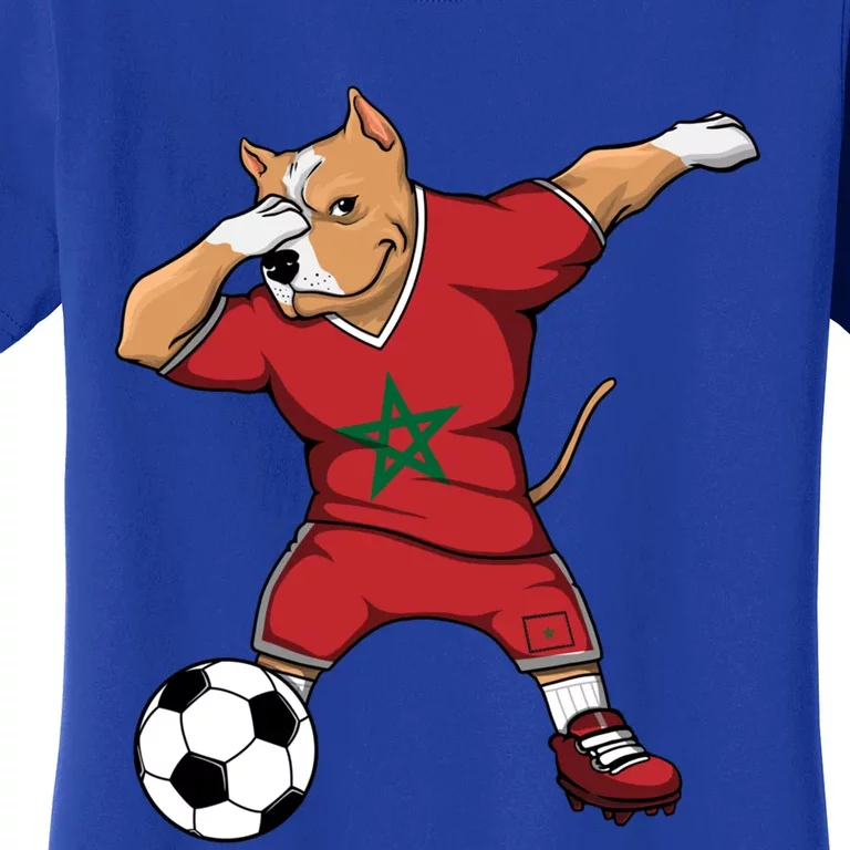 Dabbing Pitbull Morocco Soccer Fans Jersey Moroccan Football Cool Gift Women's T-Shirt