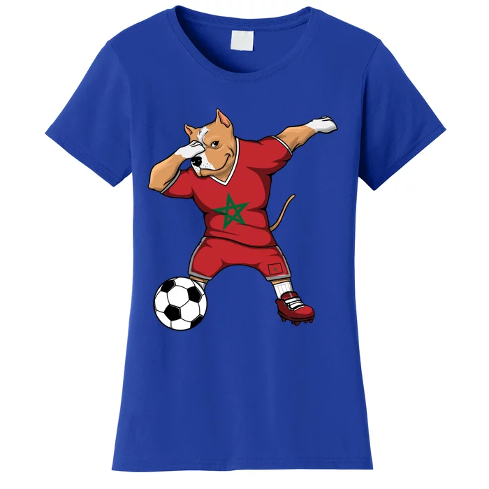 Dabbing Pitbull Morocco Soccer Fans Jersey Moroccan Football Cool Gift Women's T-Shirt