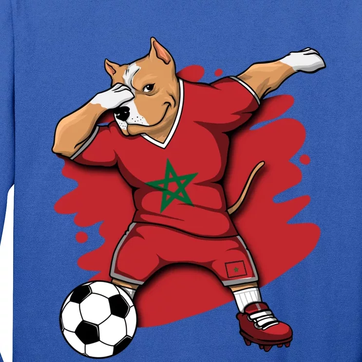 Dabbing Pitbull Morocco Soccer Fans Jersey Moroccan Football Gift Long Sleeve Shirt