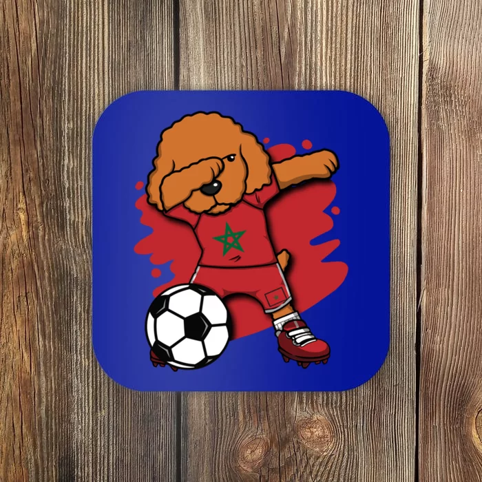 Dabbing Poodle Morocco Soccer Fans Jersey Moroccan Football Funny Gift Coaster