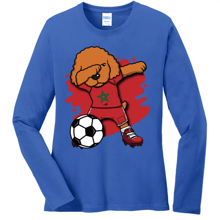 Dabbing Poodle Morocco Soccer Fans Jersey Moroccan Football Funny Gift Ladies Long Sleeve Shirt