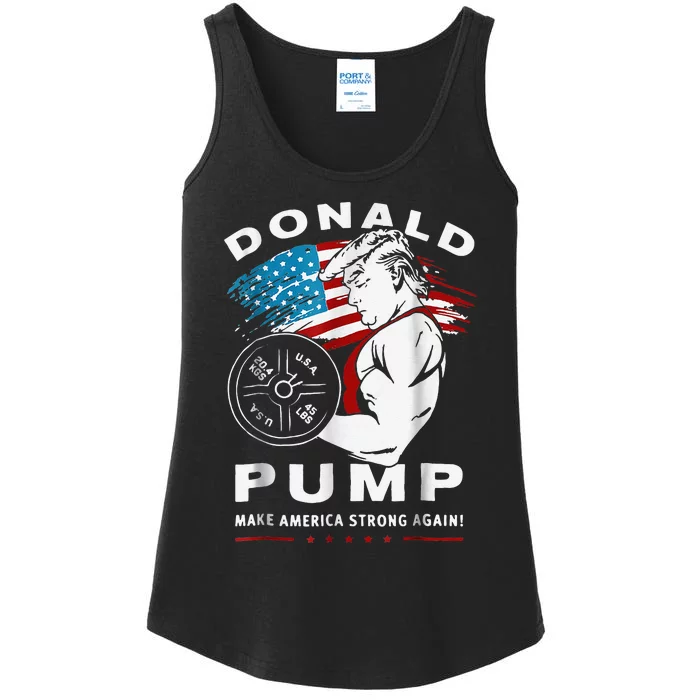 Donald Pump Make America Strong Again Ladies Essential Tank