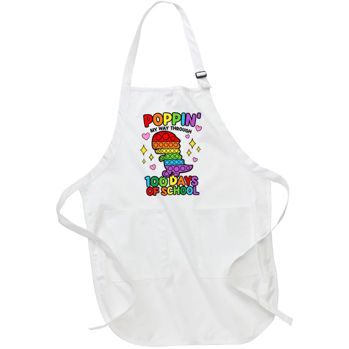 Dino Poppin My Way Through 100 Days Of School T Rex Full-Length Apron With Pocket