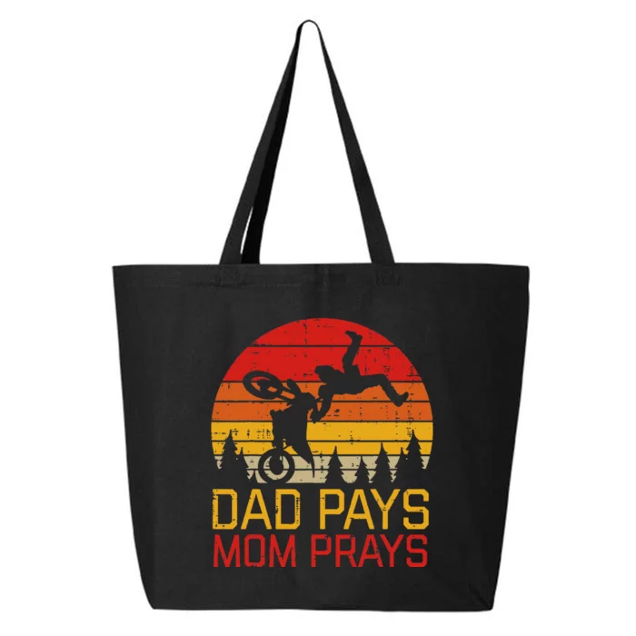 Dad Pays Mom Prays Dirt Bike Retro Motocross 25L Jumbo Tote