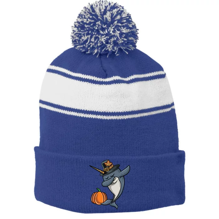 Dabbing Pilgrim Narwhal Thanksgiving Gift Stripe Pom Pom Beanie